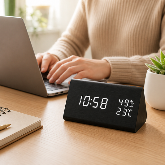 Alarm Clock Wood-Effect LED Sound-Activated