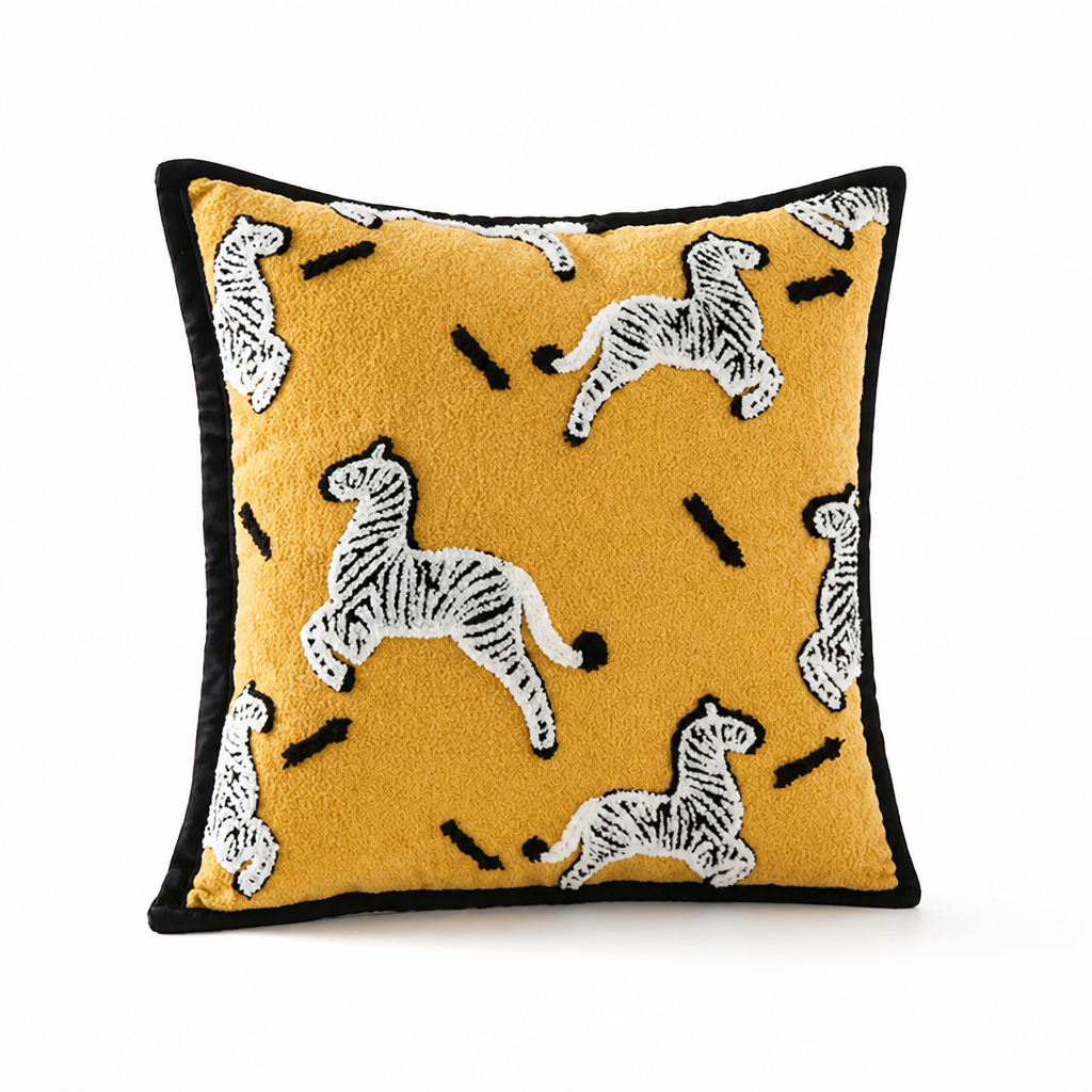 Cushion Cover Geometric Embroidered Chenille Zip Closure
