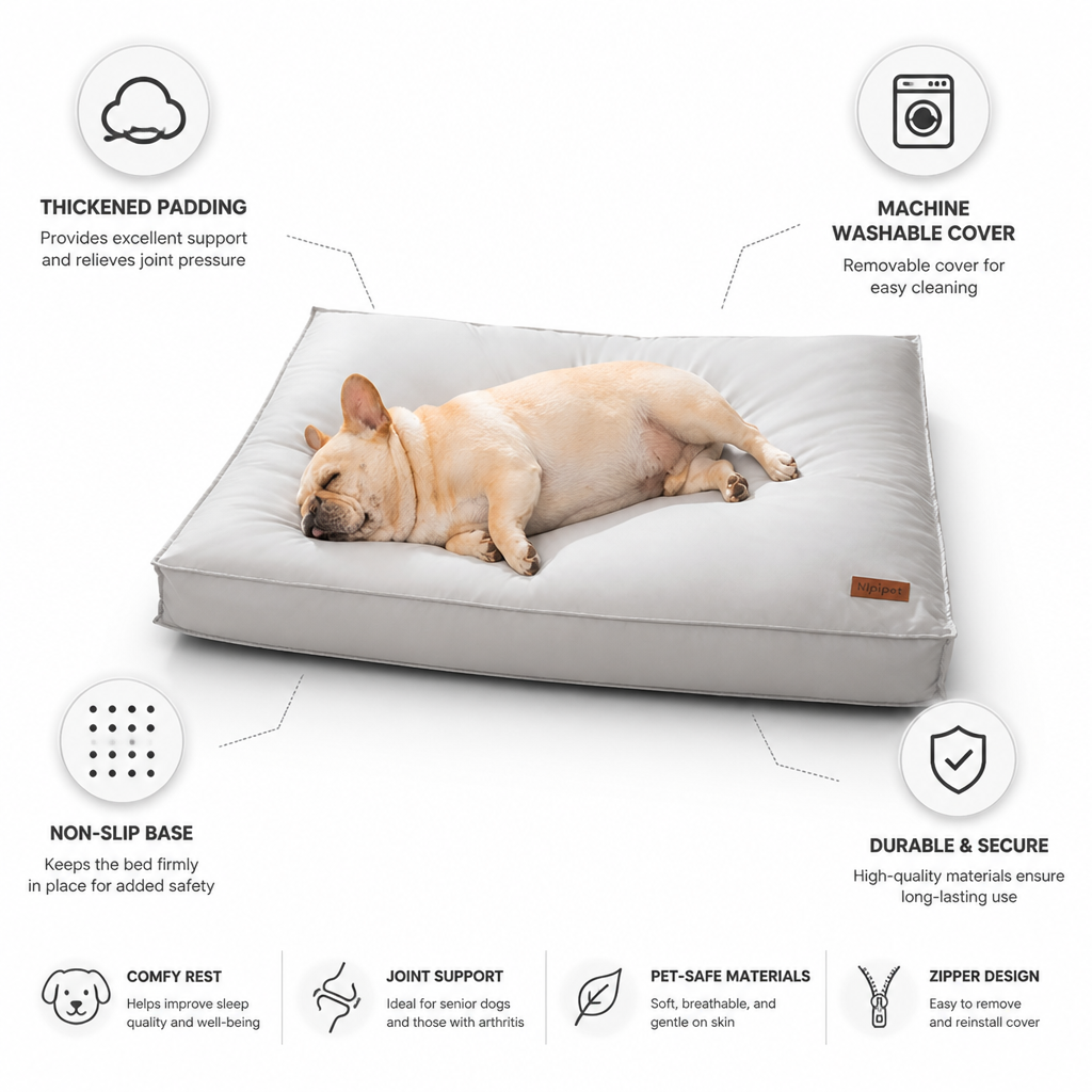 Dog Bed Orthopedic Support Non-Slip Base Machine-Washable Cover