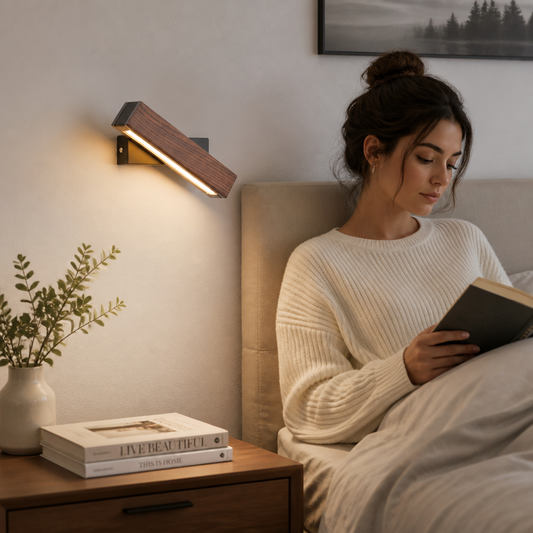 Indoor Wall Lamp Rotatable Head Warm LED Wood & Iron