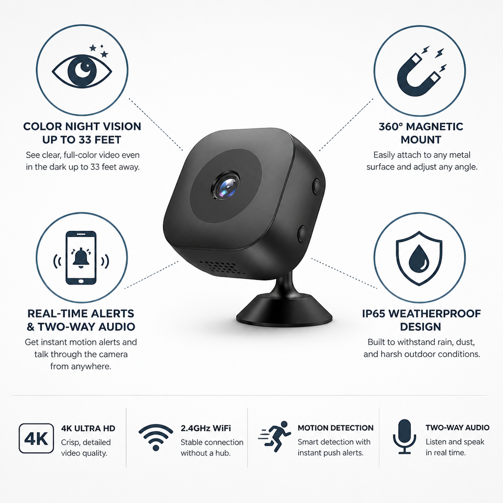 Outdoor Security Camera Color Night Vision Motion Detection & Two-Way Audio