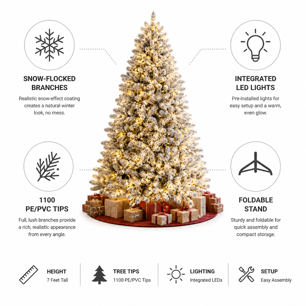 Artificial Christmas Tree Snow-Flocked Pre-Lit 7-Foot