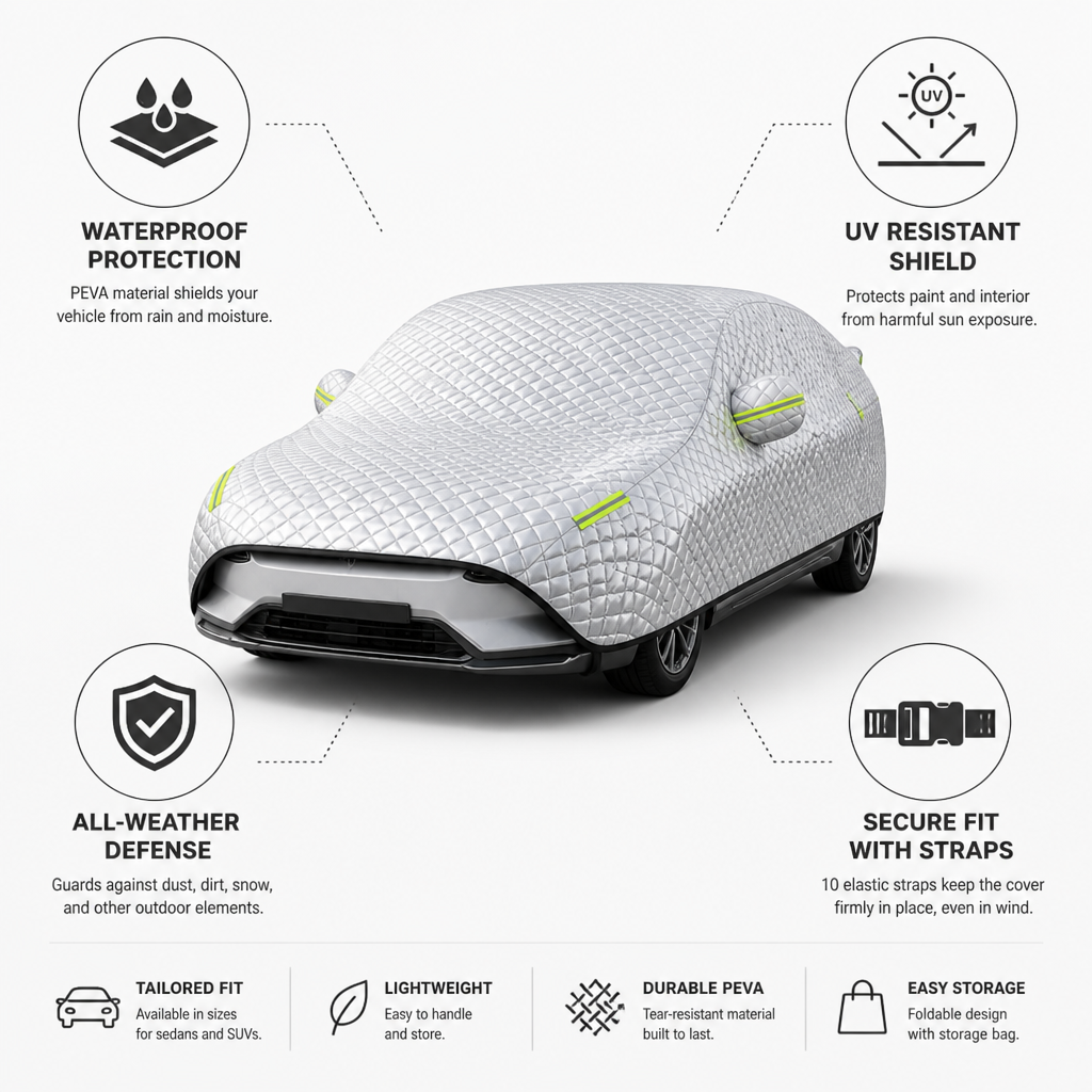Car Cover Waterproof & UV Protection Elastic Straps