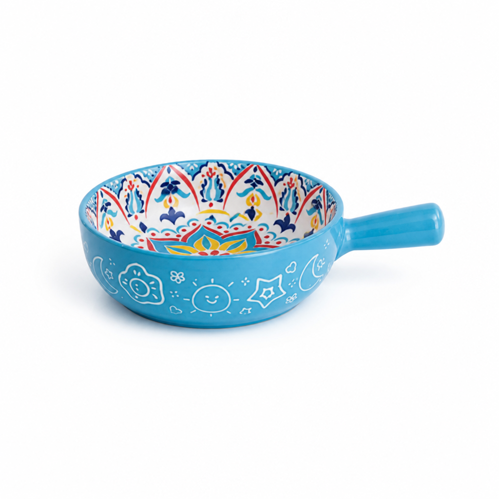 Ceramic Bowl Hand-Painted Boho Floral Side Handle