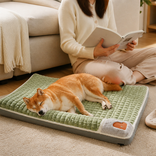 Checkered Coral Fleece Faux Fur Dog Bed (Small & Medium Dogs)