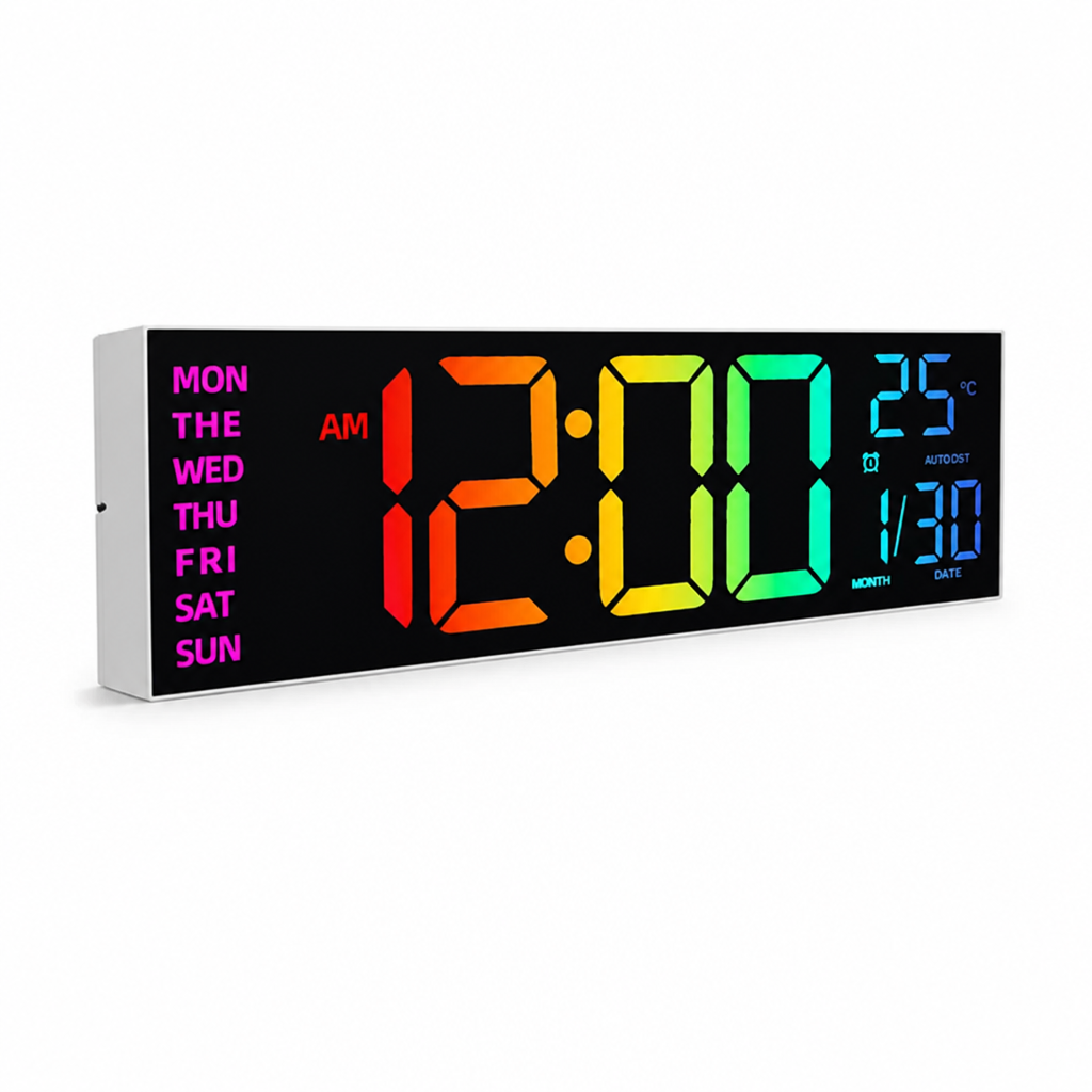 Digital Wall Clock with 8-Color Auto Brightness and Remote (16-Inch)