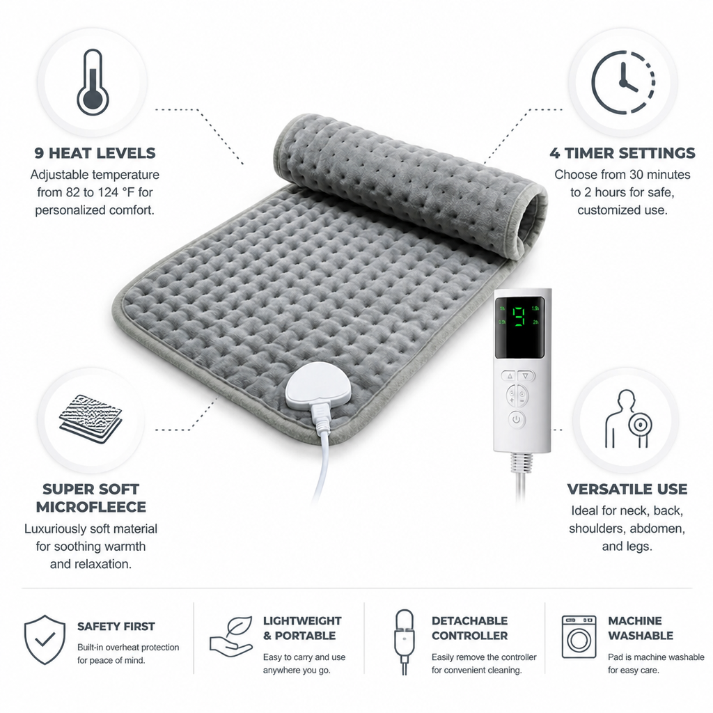 Electric Heating Pad 9 Heat Levels & Timer