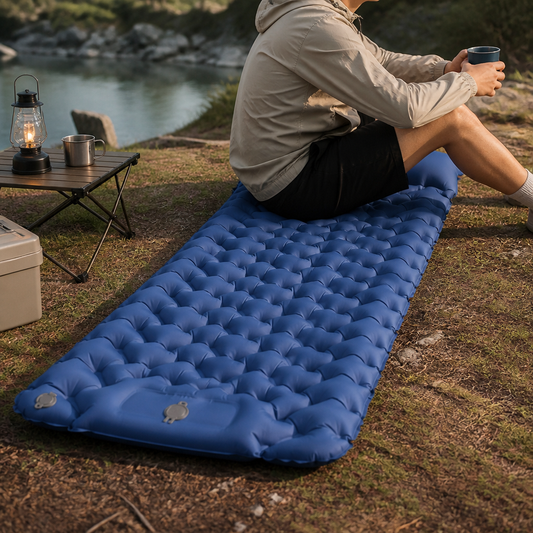 Foldable Lightweight Inflatable Camping Mattress with Integrated Pillow (180 cm)