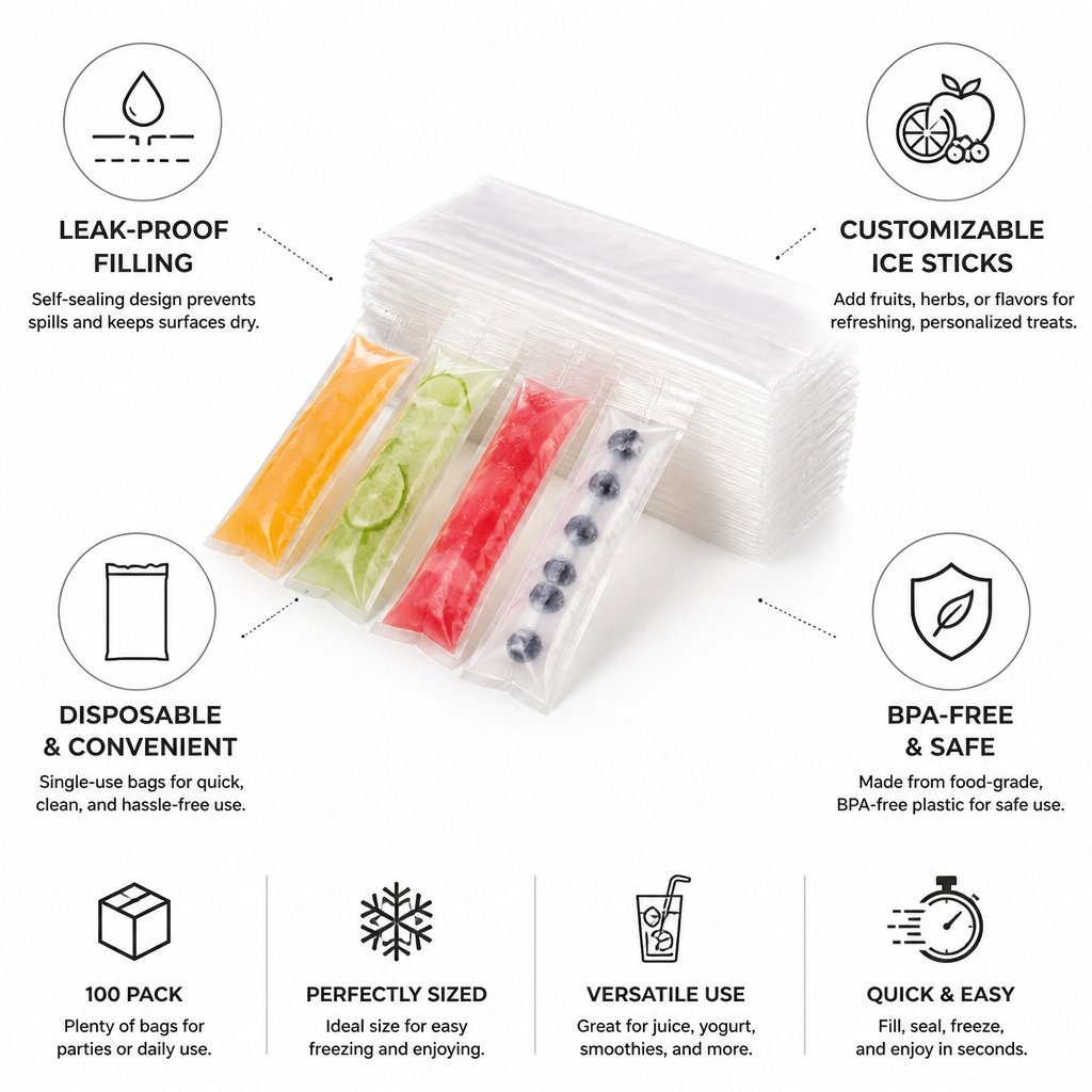 Ice Bags Self-Sealing Leak-Proof BPA-Free 100 Pack
