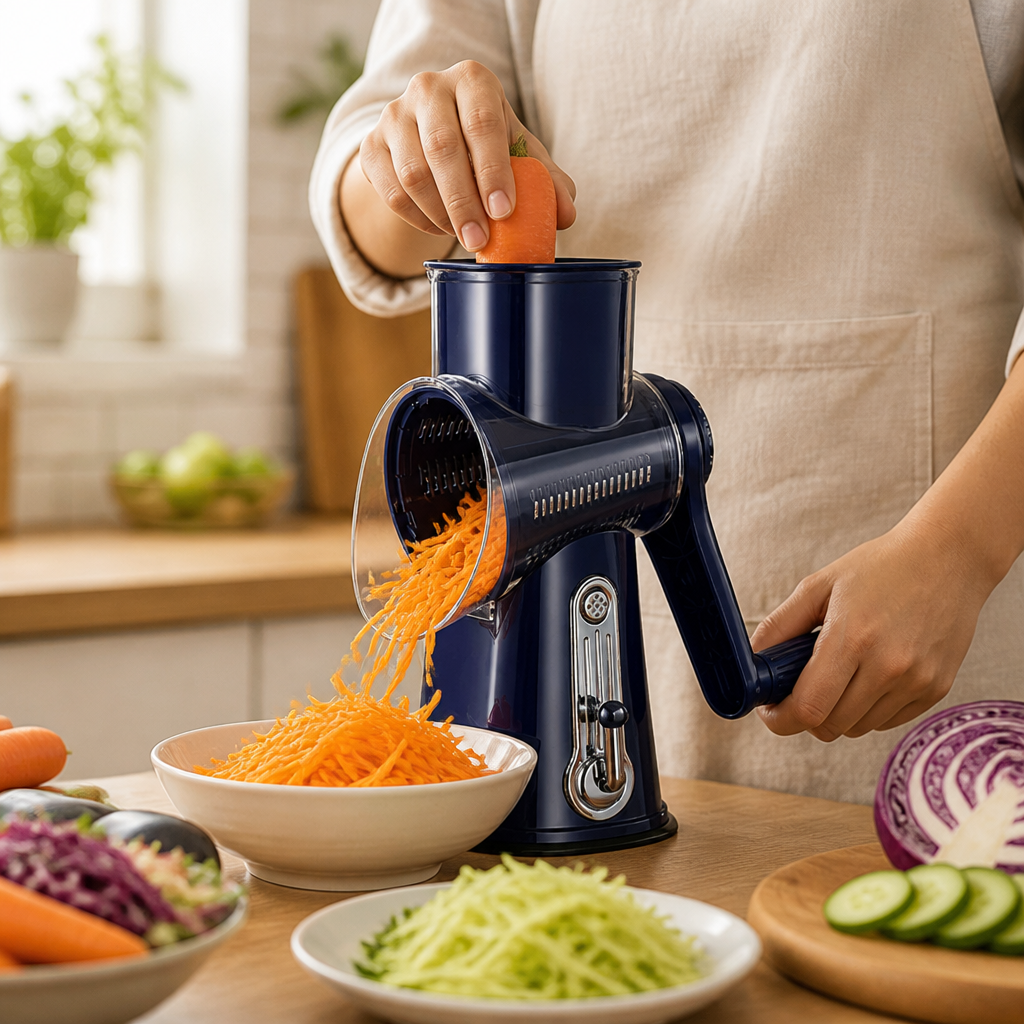 Rotating Kitchen Grater with Non-Slip Base (5-In-1 Interchangeable Drums)