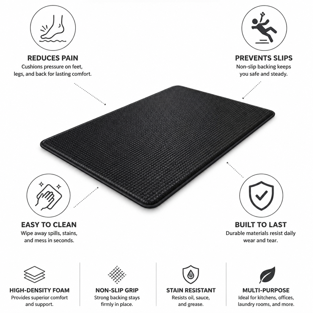 Anti-Fatigue Kitchen Mat High-Density Foam Non-Slip Easy-Clean