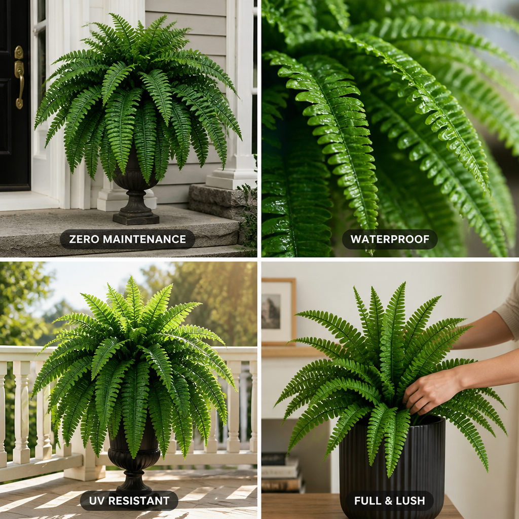 Artificial Boston Fern Lifelike Waterproof & UV Resistant