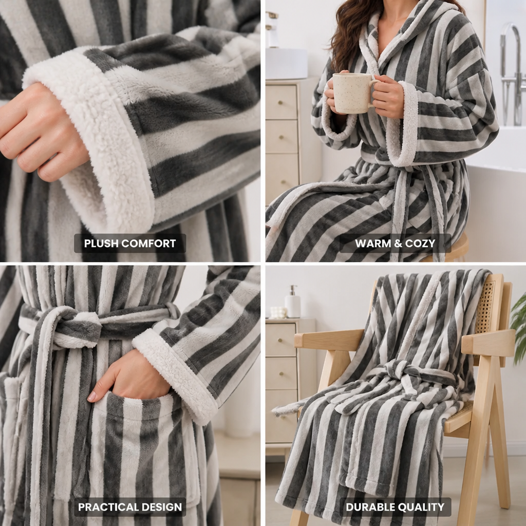 Bathrobe Plush Fleece Sherpa Trim Belted Waist