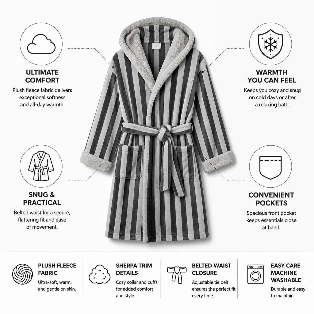 Bathrobe Plush Fleece Sherpa Trim Belted Waist