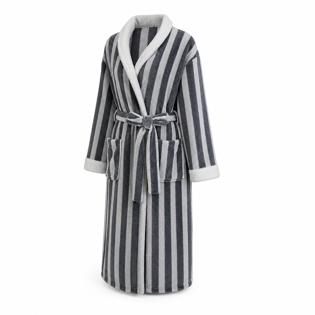 Bathrobe Plush Fleece Sherpa Trim Belted Waist