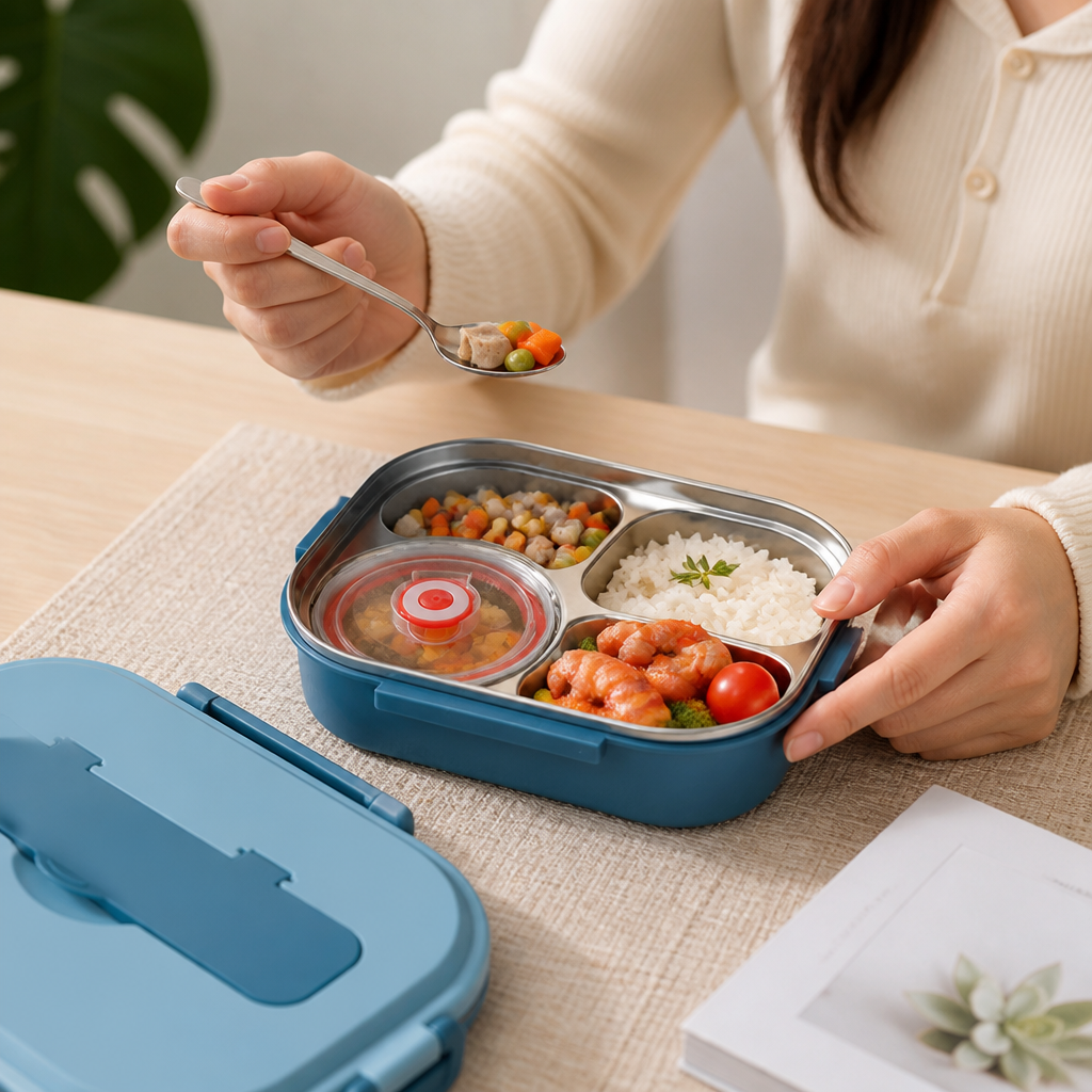 Bento Lunch Box Stainless Steel Four Compartments