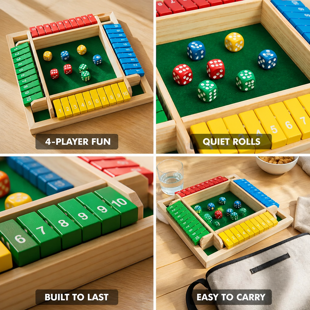Board Game 4-Player Pine Wood Felt Base Silk-Screened Numbers