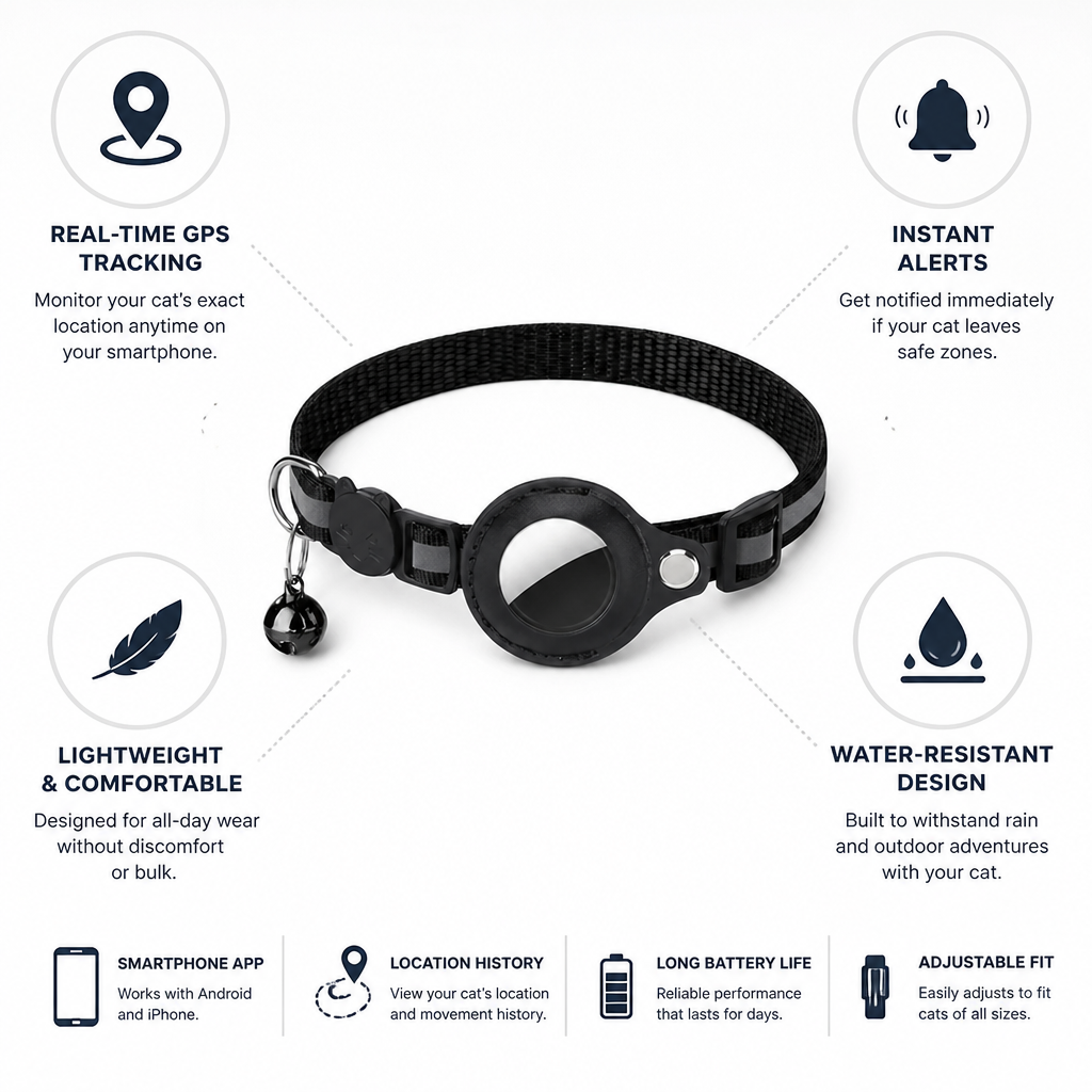 Cat GPS Collar Real-Time Tracking & Geofence Alerts