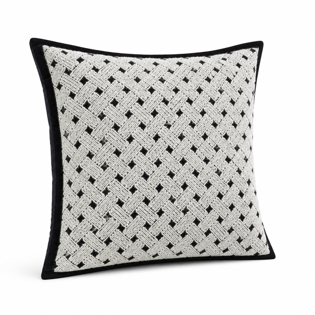 Cushion Cover Geometric Embroidered Chenille Zip Closure