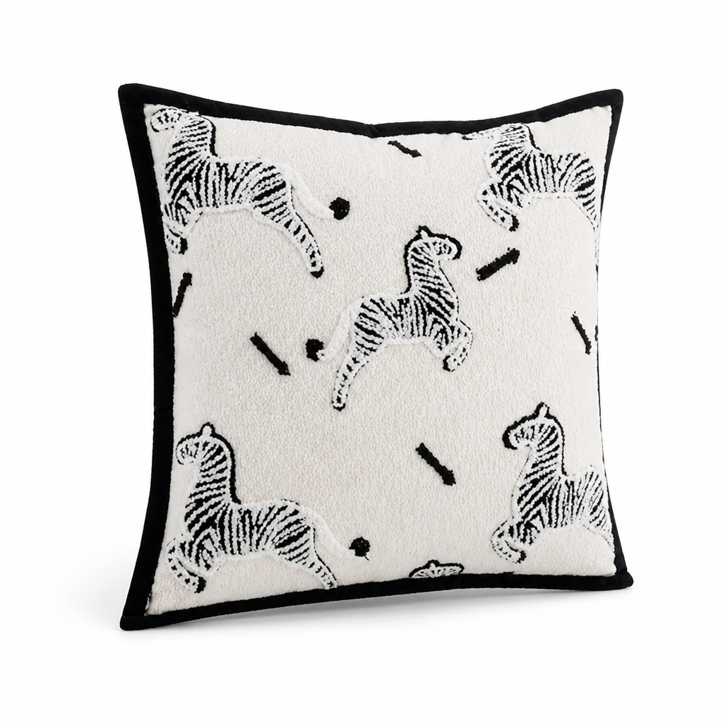 Cushion Cover Geometric Embroidered Chenille Zip Closure