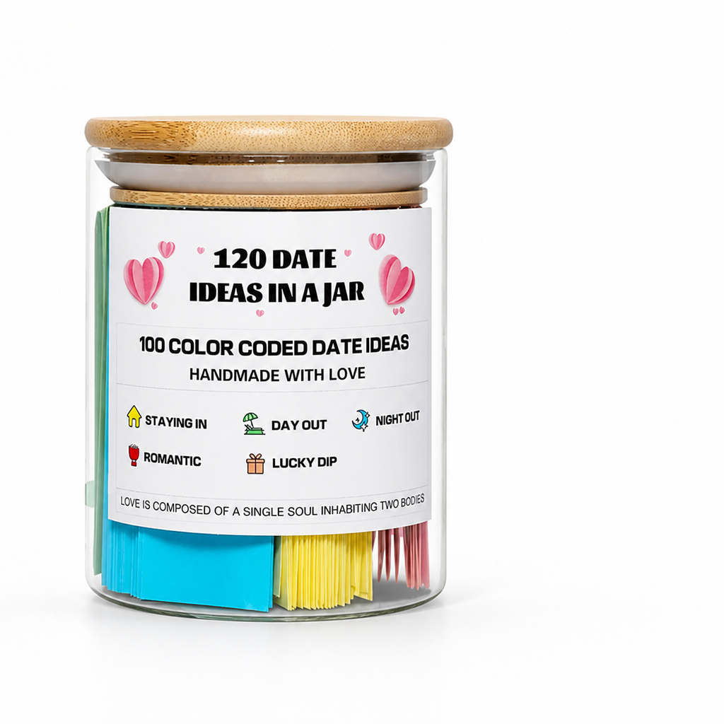 Date Night Jar Color-Coded Prompts Bamboo Lid