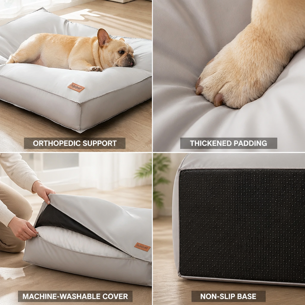 Dog Bed Orthopedic Support Non-Slip Base Machine-Washable Cover