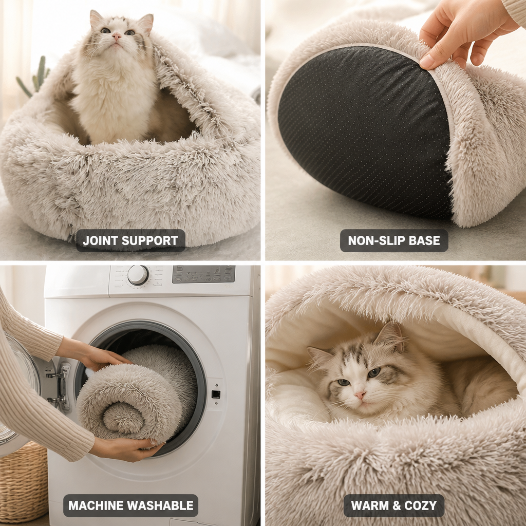 Dog & Cat Cave Bed Plush Joint Support Machine-Washable
