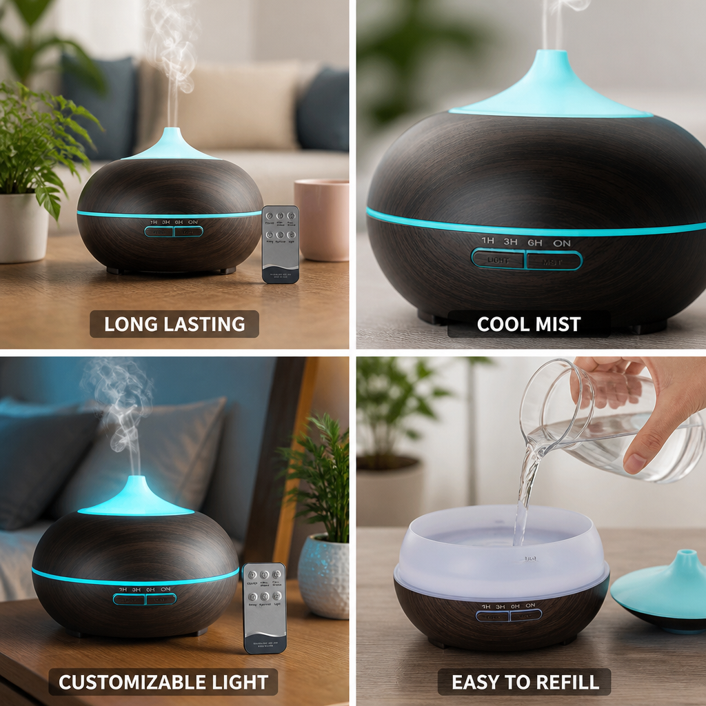Essential Oil Diffuser 550ml Ultrasonic Auto Shut-Off