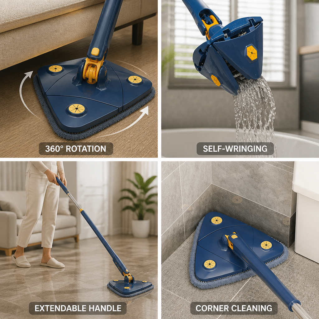 Floor Mop 360° Rotating Head Self-Wringing Telescopic Handle