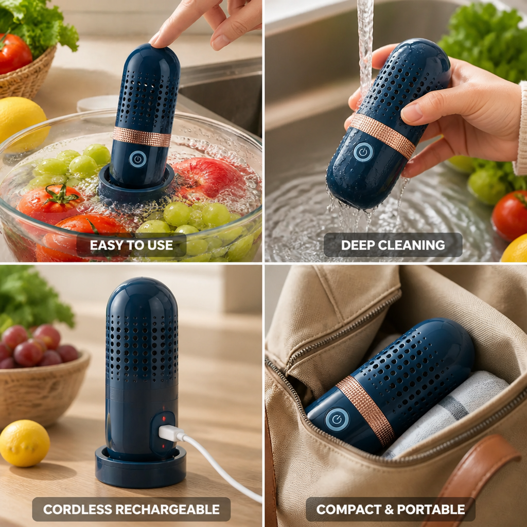 Fruit & Vegetable Cleaner Cordless Rechargeable Bowl Based