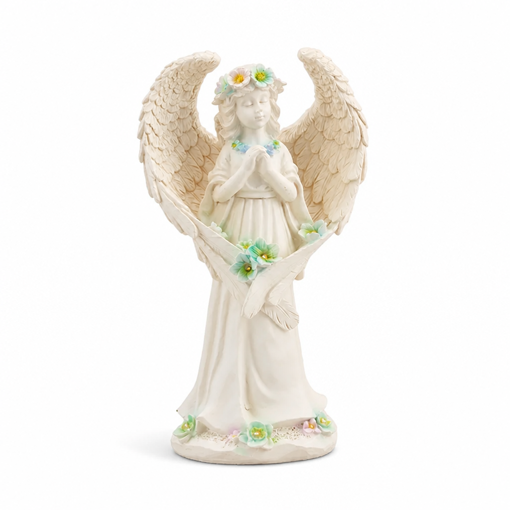 Garden Angel Statue Solar-Powered LED Weather-Resistant Cast Resin