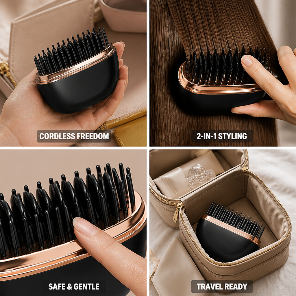 Hair Straightener Comb Cordless 2-In-1 Ceramic