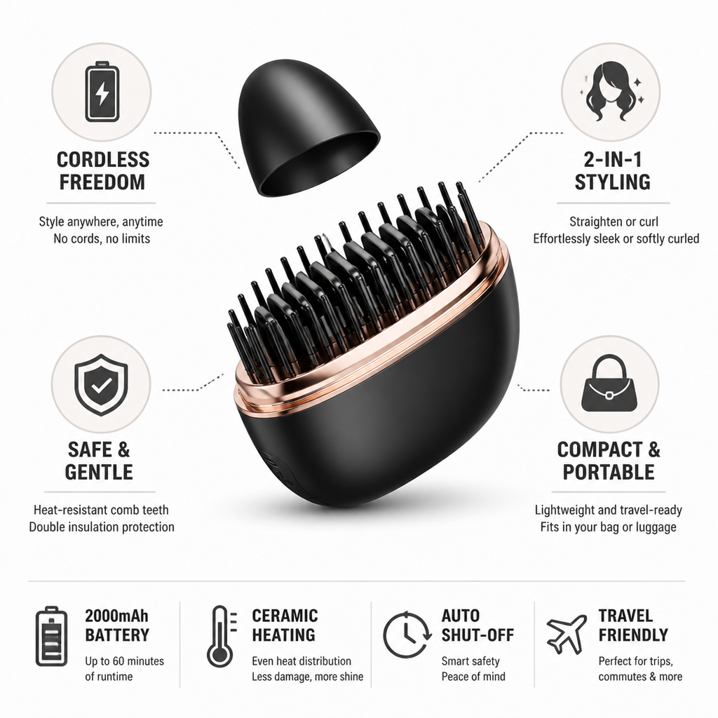 Hair Straightener Comb Cordless 2-In-1 Ceramic
