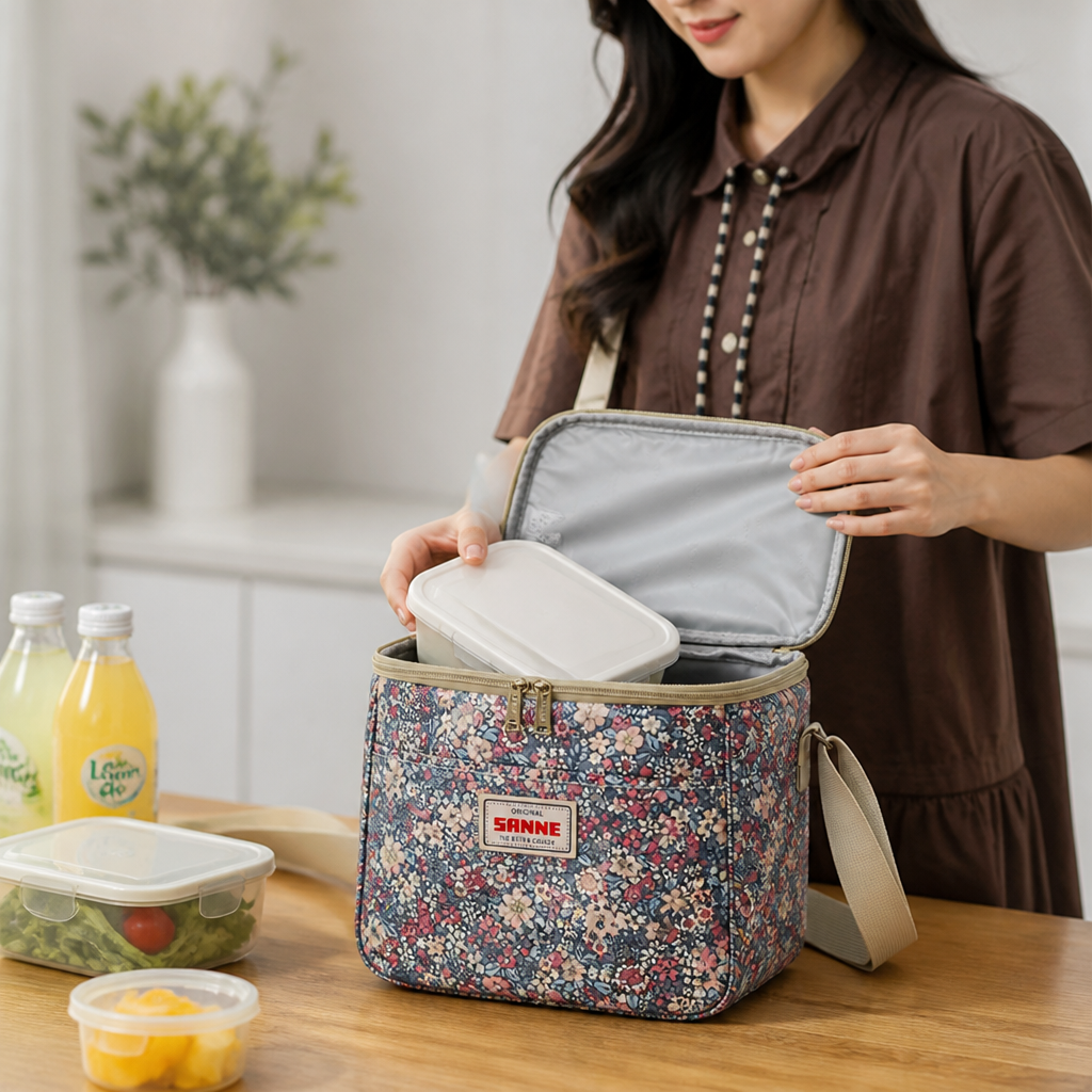 Insulated Lunch Bag Retro Floral Easy-Clean Fabric