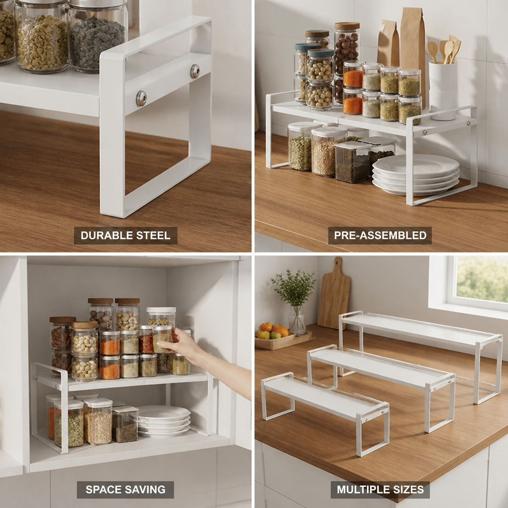 Kitchen Organizer Shelf Two-Tier Pre-Assembled Powder-Coated Steel