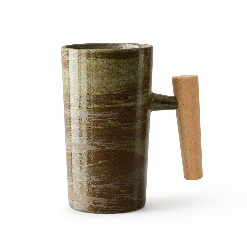 Latte Mug Ceramic & Wood 220ml Dishwasher Safe