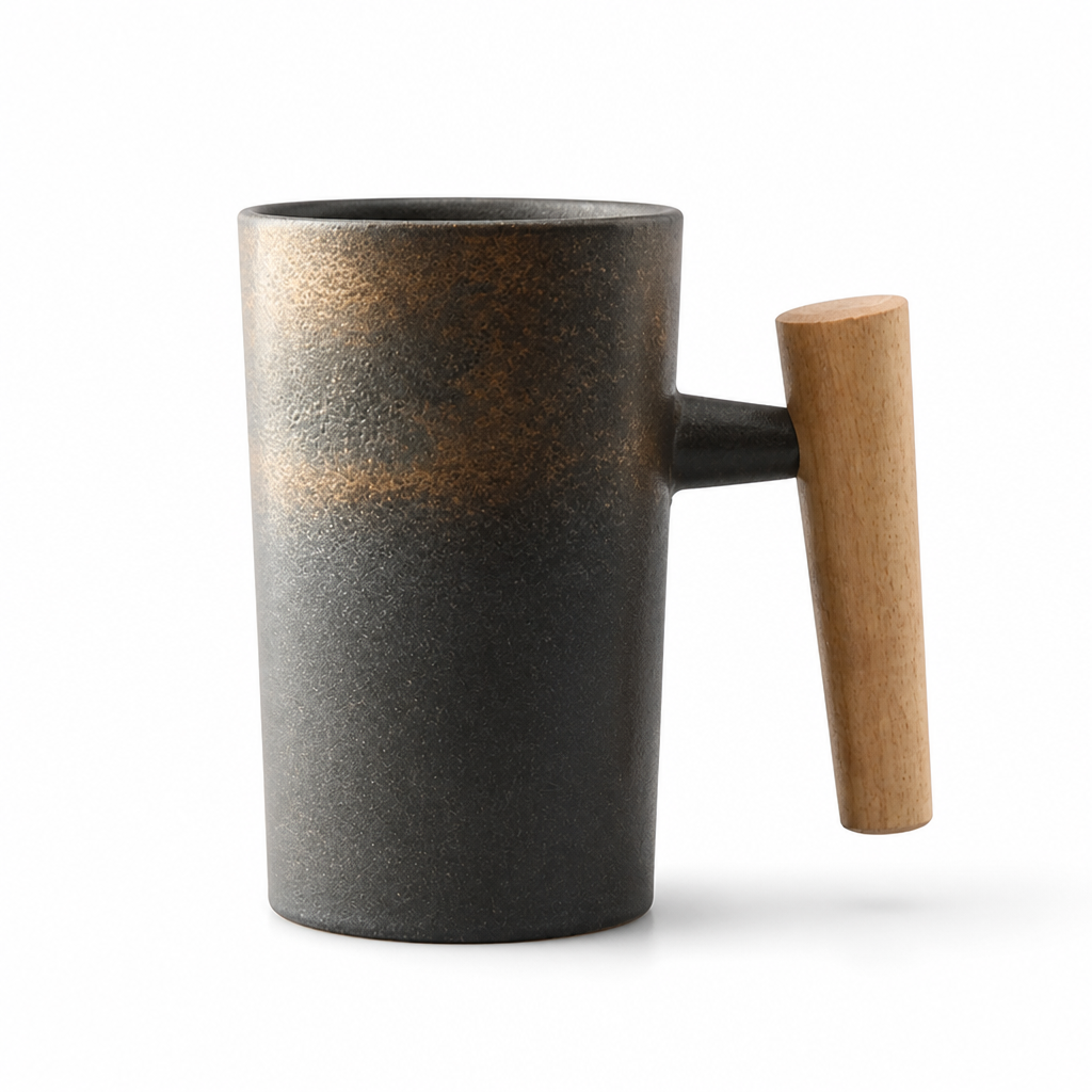 Latte Mug Ceramic & Wood 220ml Dishwasher Safe