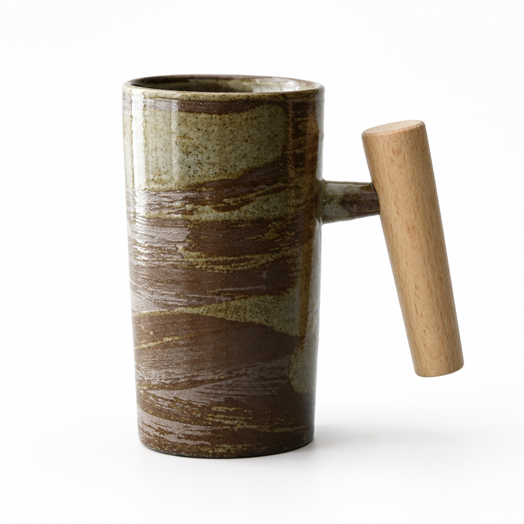 Latte Mug Ceramic & Wood 220ml Dishwasher Safe