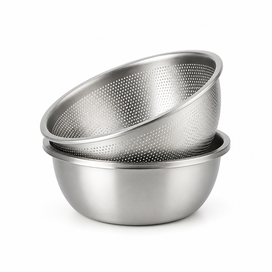 Mixing Bowl & Colander Stainless Steel Fine Mesh Dishwasher-Safe