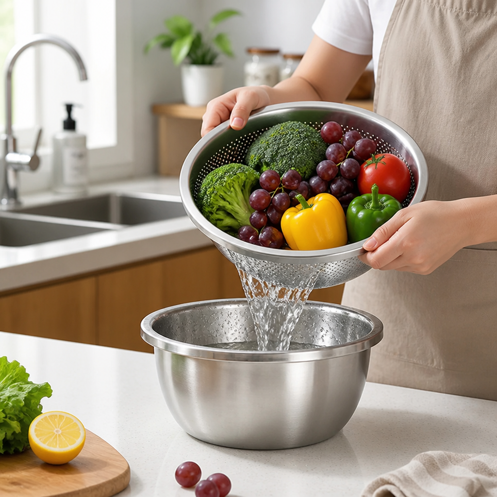 Mixing Bowl & Colander Stainless Steel Fine Mesh Dishwasher-Safe
