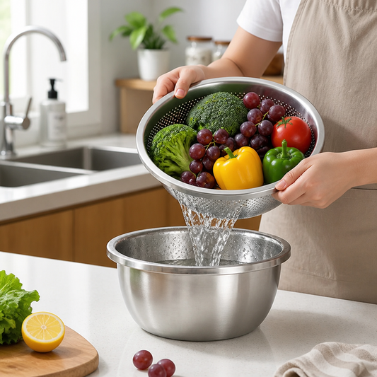 Mixing Bowl & Colander Stainless Steel Fine Mesh Dishwasher-Safe