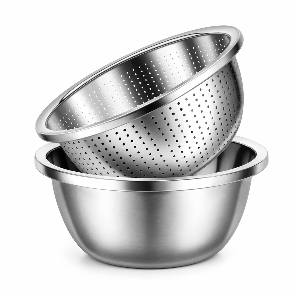 Mixing Bowl & Colander Stainless Steel Fine Mesh Dishwasher-Safe