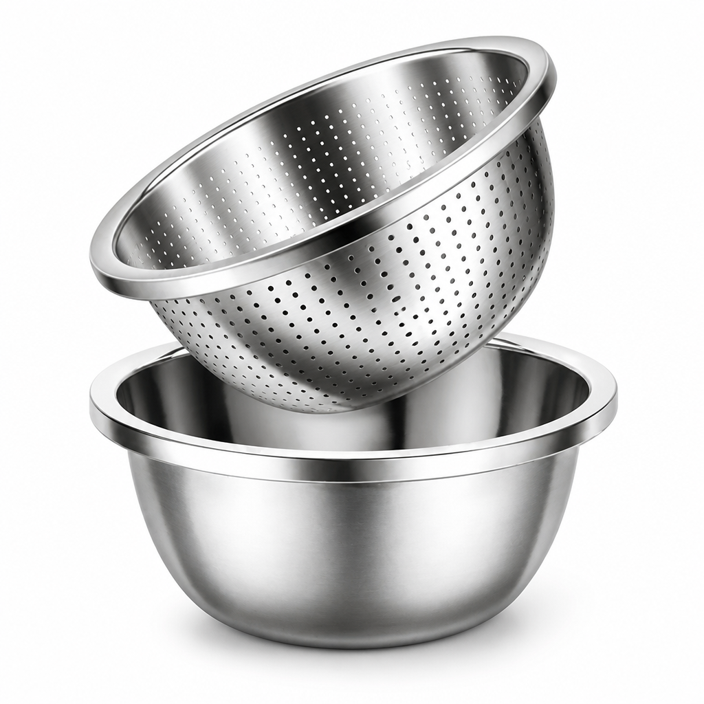 Mixing Bowl & Colander Stainless Steel Fine Mesh Dishwasher-Safe