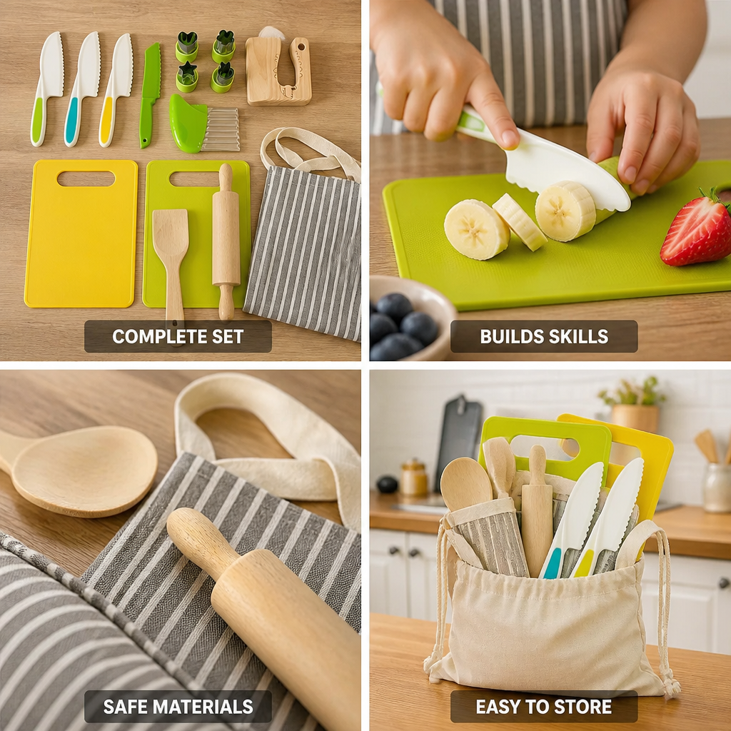 Montessori Cooking Set Child-Sized Wooden & Silicone