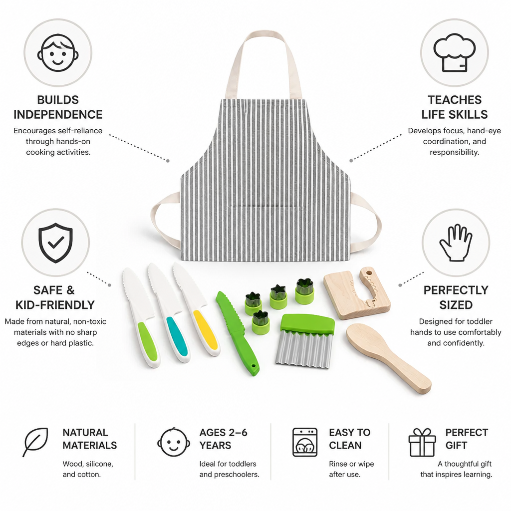 Montessori Cooking Set Child-Sized Wooden & Silicone