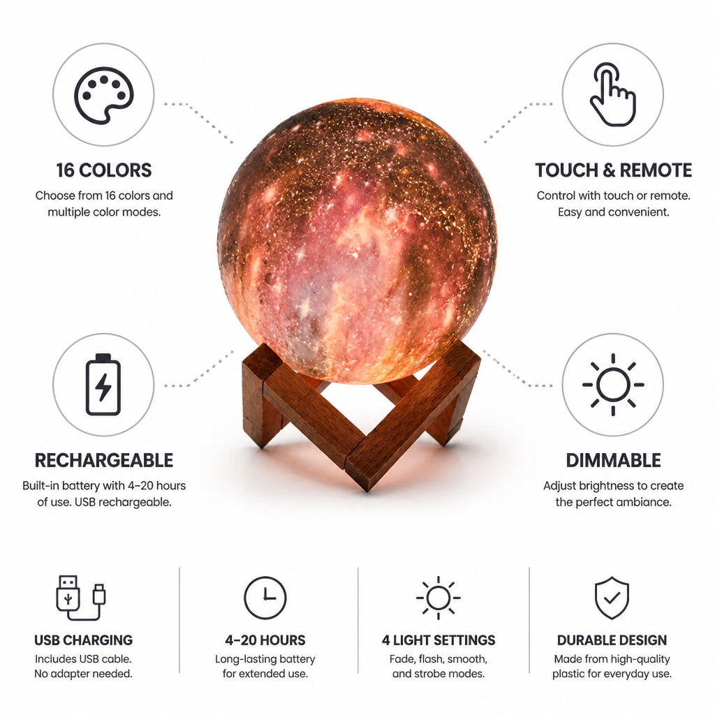 Moon Lamp 16-Color Rechargeable Touch & Remote