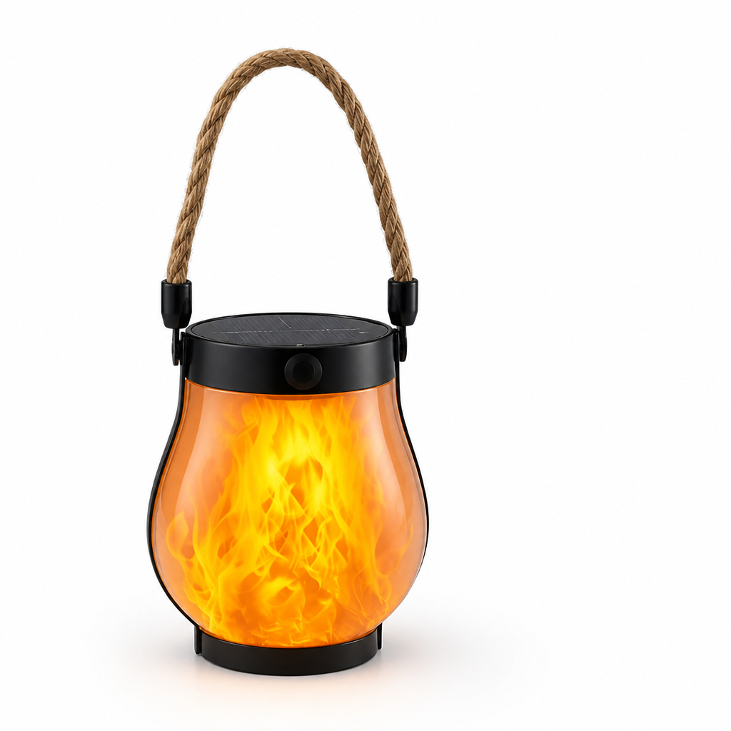 Outdoor Lantern Flame-Effect LED Solar & USB Rechargeable