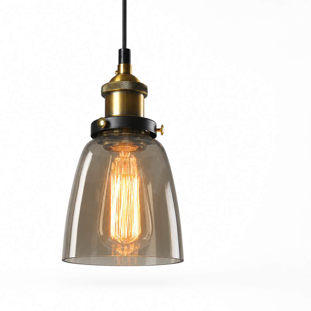 Pendant Light Art Deco Grey Glass & Galvanized Metal Dimmable