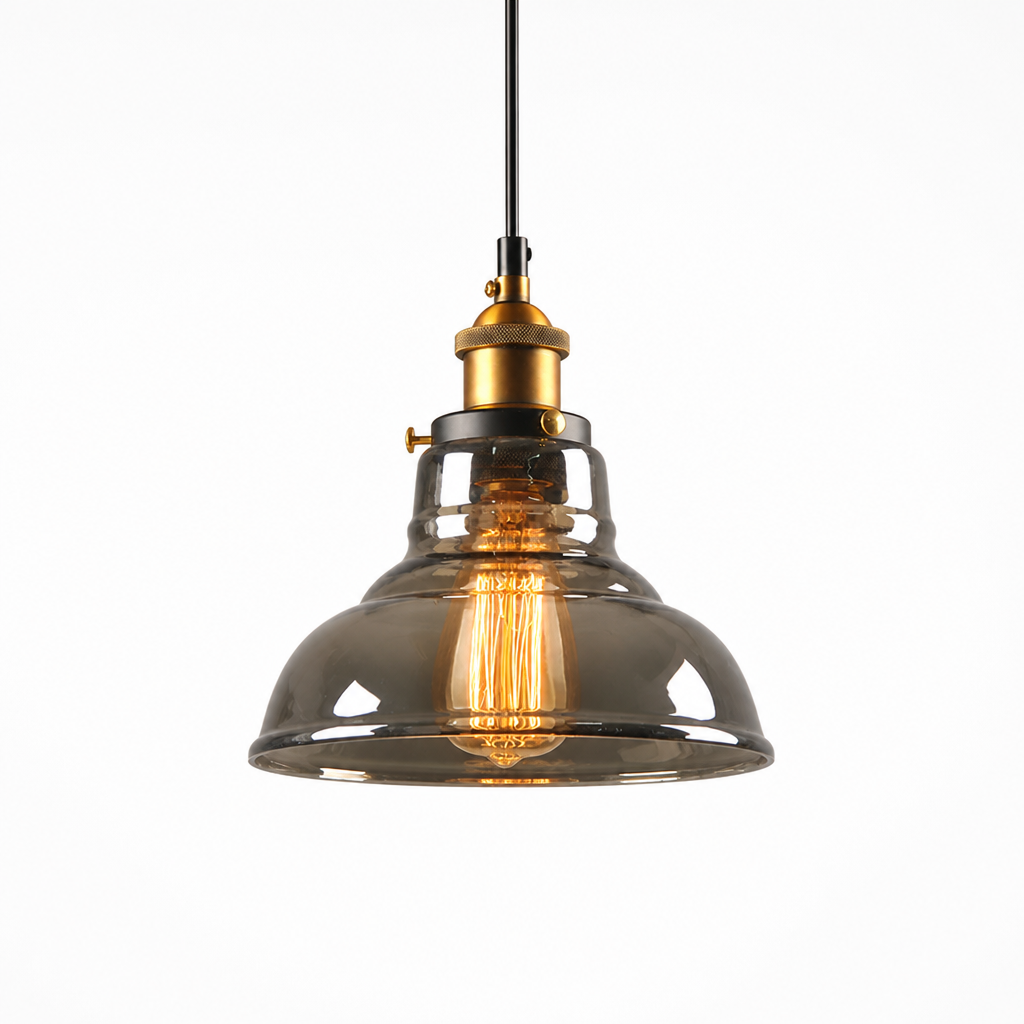 Pendant Light Art Deco Grey Glass & Galvanized Metal Dimmable