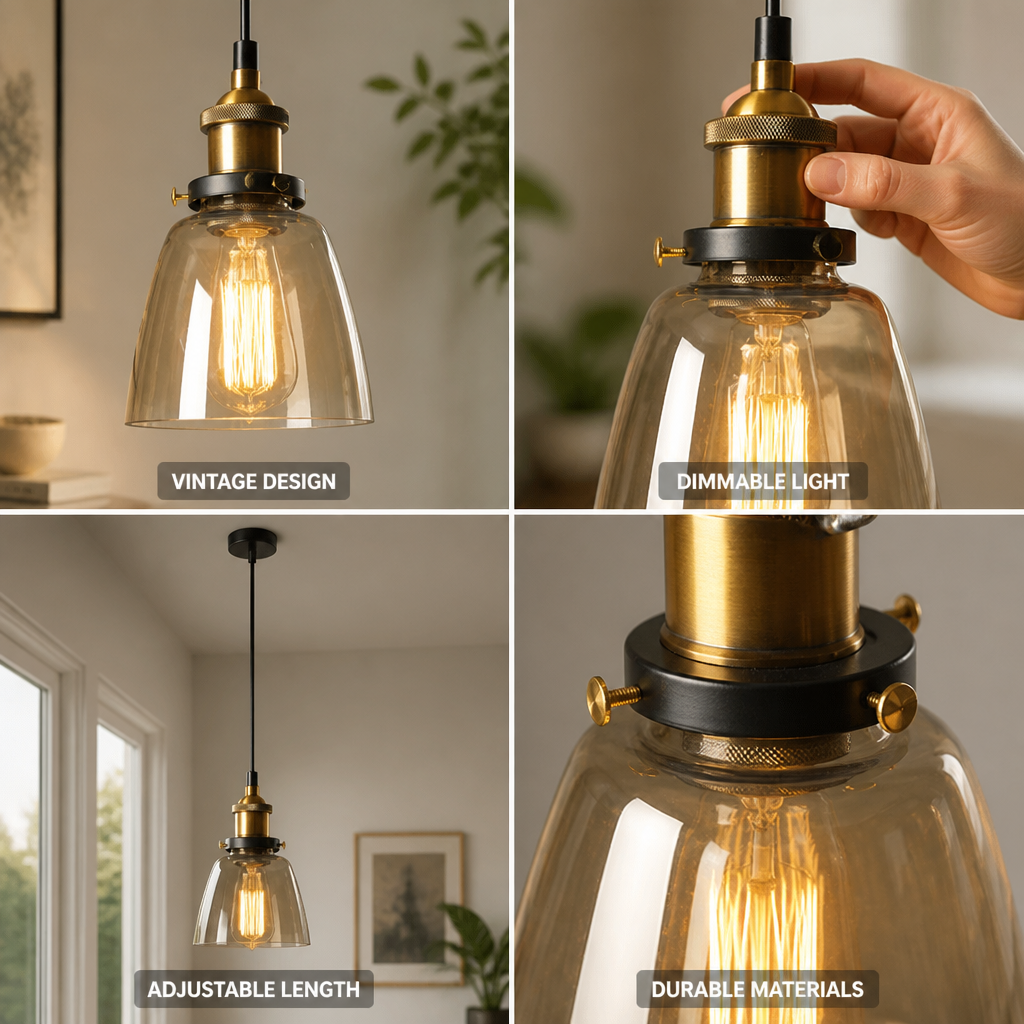 Pendant Light Art Deco Grey Glass & Galvanized Metal Dimmable